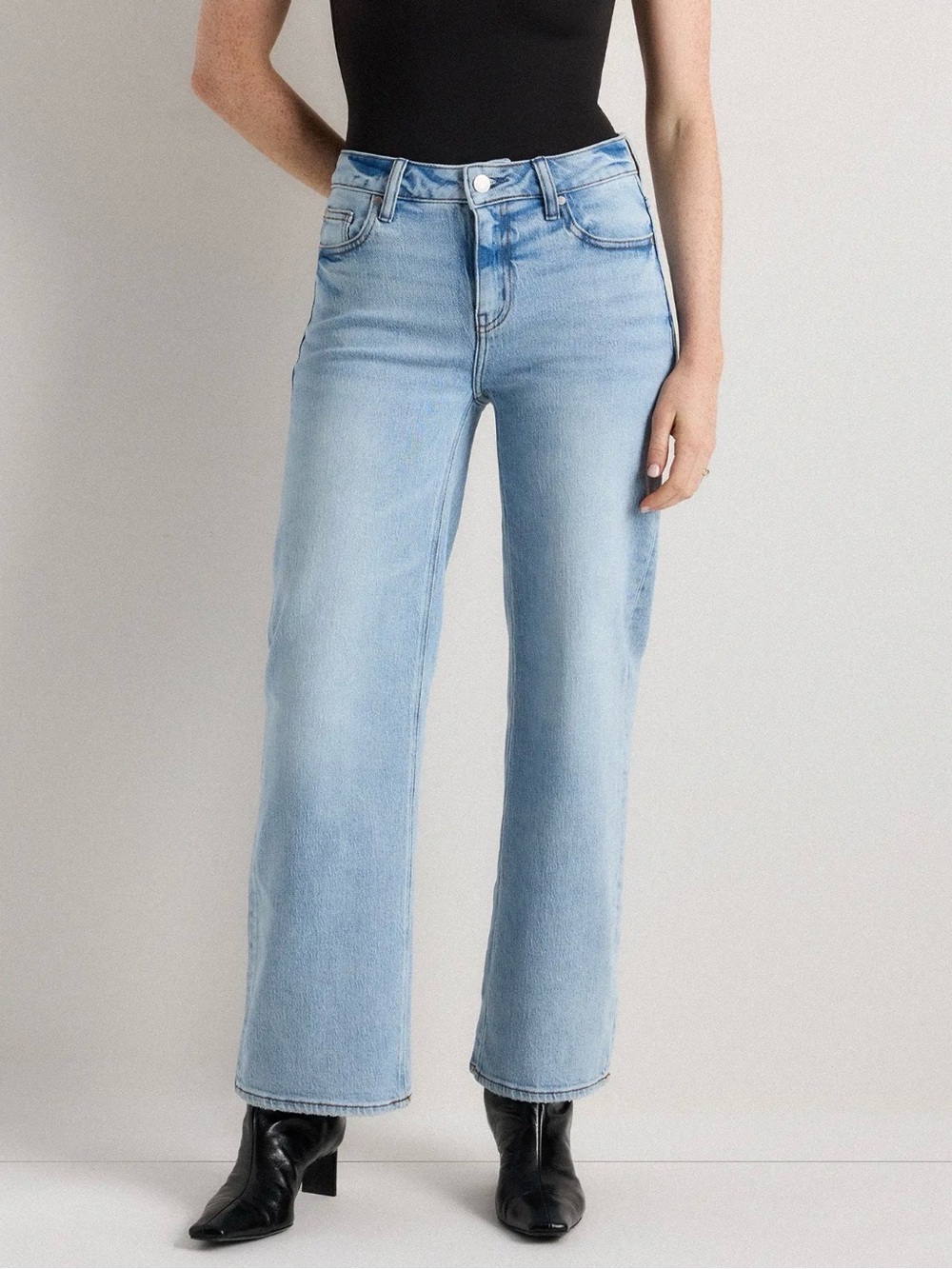 Quince Luna Stretch Relaxed Straight Jeans Cool Blue Size 27